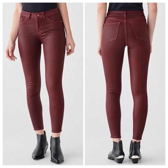 DL1961 Florence Instasculpt Coated Skinny Ankle Jeans in London Merlot 27 - Picture 1 of 7
